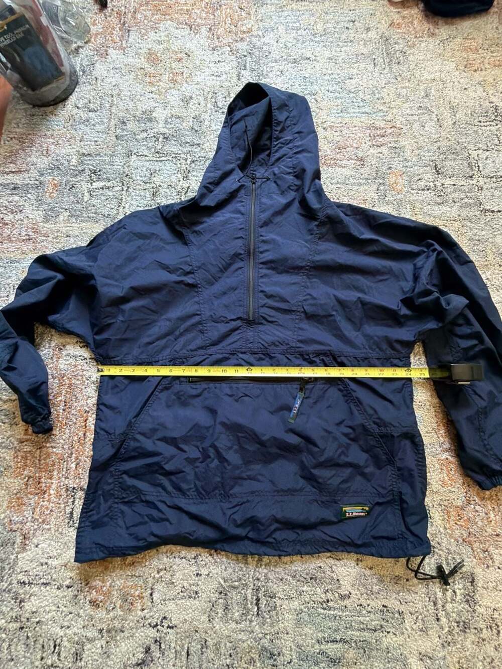 Vintage L.L. Bean Nylon Anorak Pullover Hooded Windbreaker Jacket Navy Blue Mens